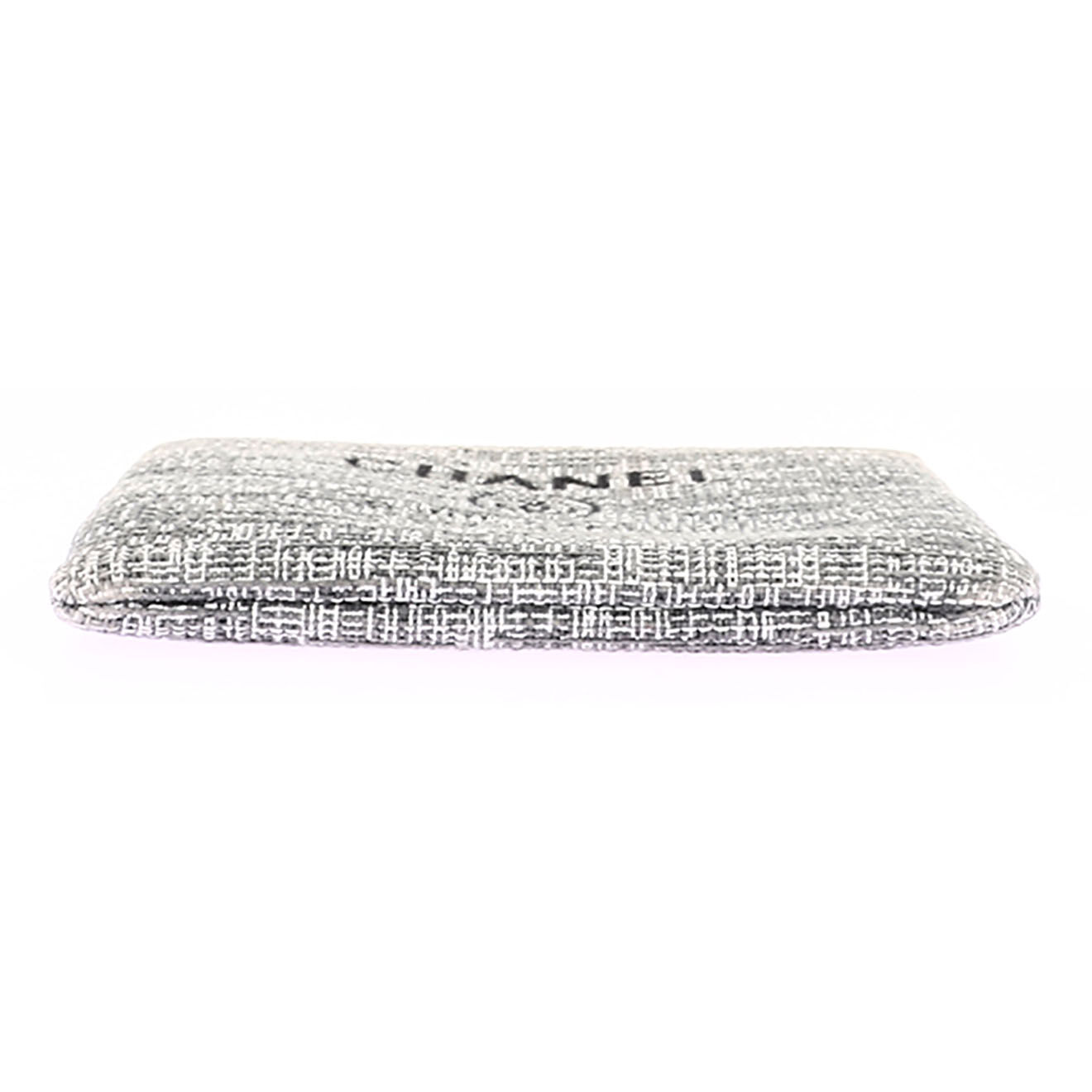 Chanel Pochette Deauville en Laine & Raphia grise - Très bon état - 27x20 cm