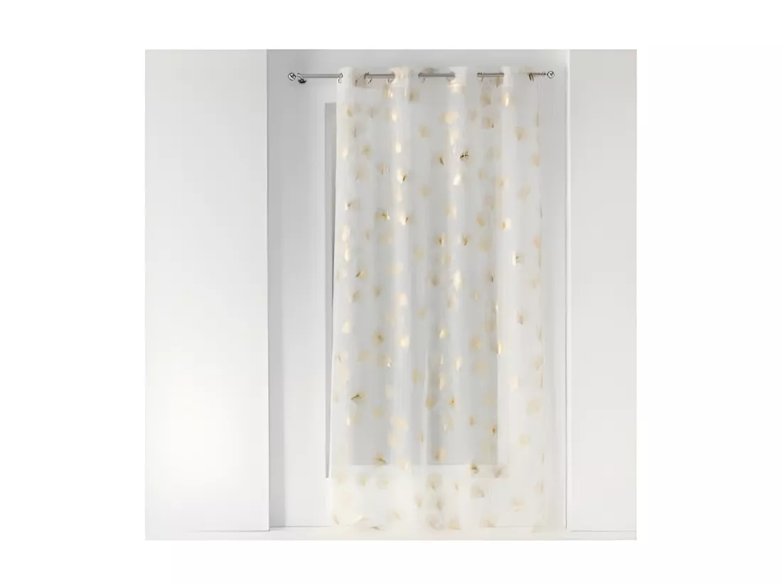 Voilage à oeillets avec imprimé métallisé - 140 x 240 cm - Ginkgold - Blanc et doré