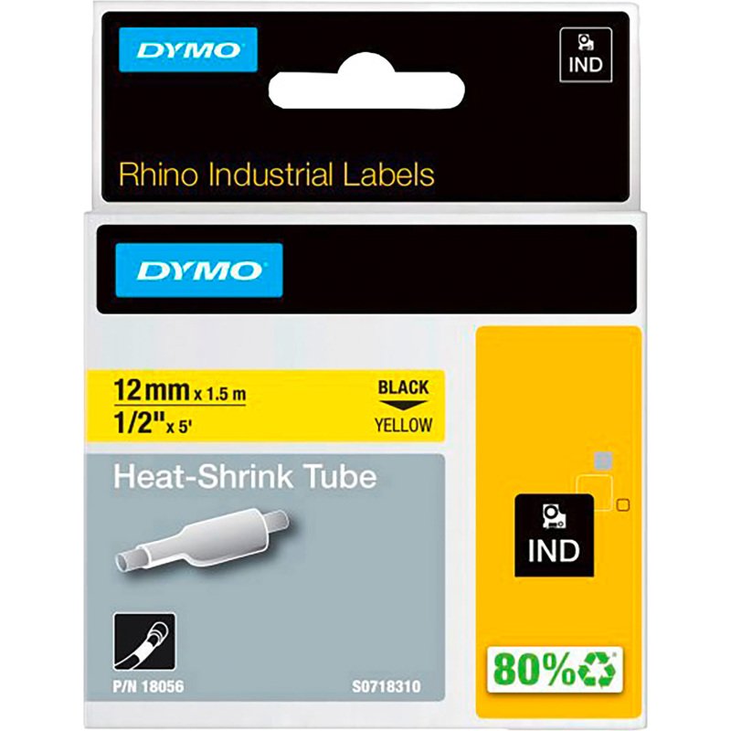 Ruban thermorétractables Dymo Rhino 12 mm 18056 jaune écriture noire