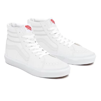 Total White Leather Sk8-Hi personalizzate a calzata ampia