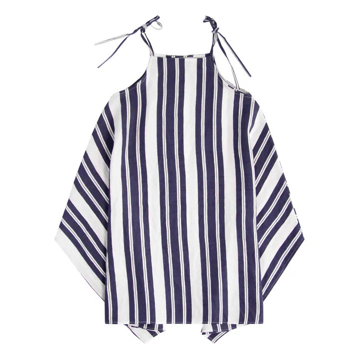 Tangerine Robe Rayures Lin | Bleu nuit