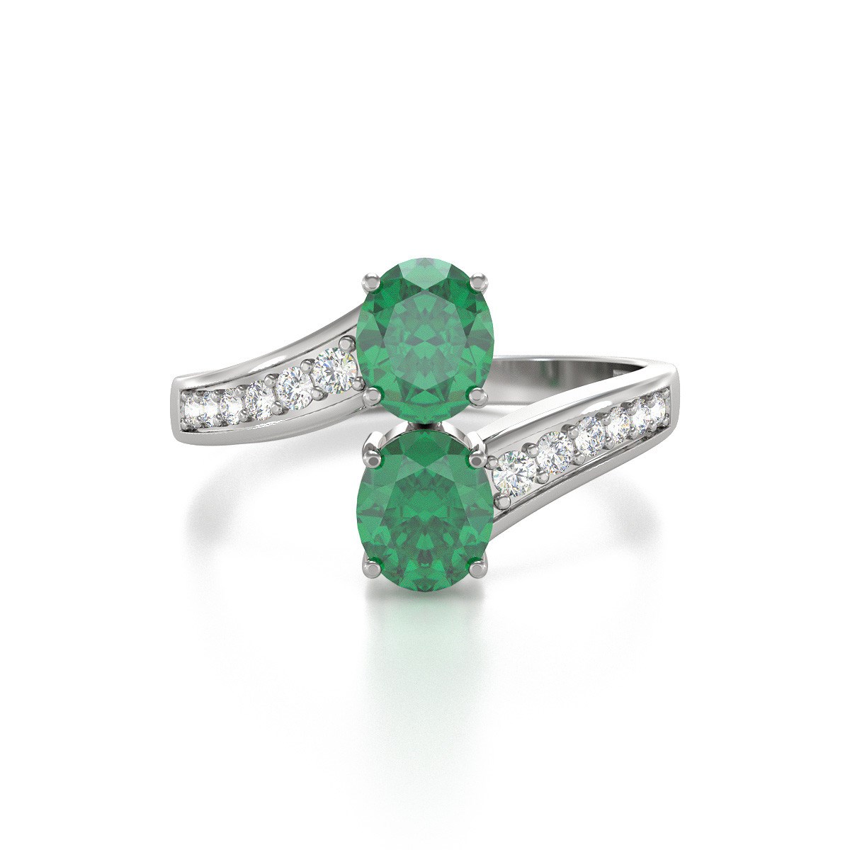 Bague ADEN Or 585 Blanc Emeraude et diamants 2.546grs