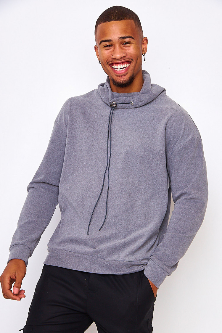 Pull en velours gris col ajustable