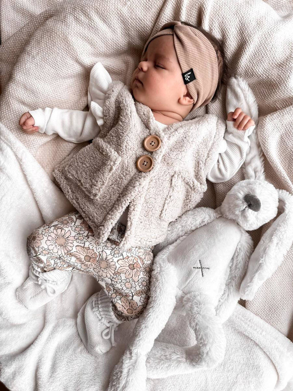 Babystyling baby gebloemde regular fit broek ecru/beige