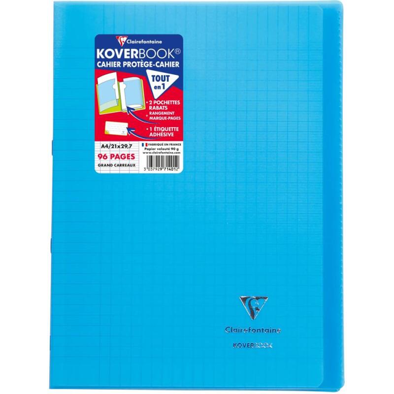 Cahier piqué Koverbook A4 96 pages grands carreaux couverture polypropylène transparent - Assortis