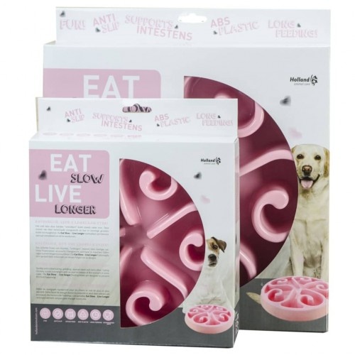 Comedouro lento redondo para cães, rosa