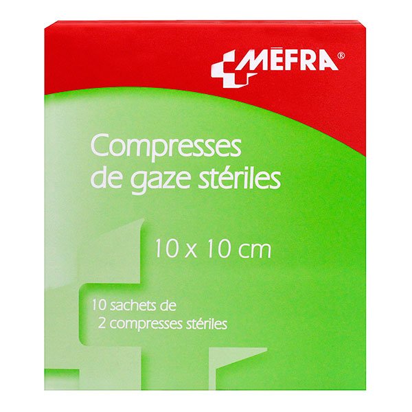 Mefra compresses gaze stériles premiers soins 10cm x 10cm (10x2 compresses)