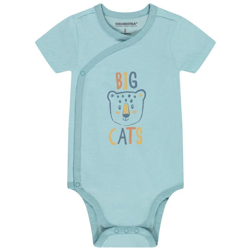 Lot de 7 bodies manches courtes motifs félins pour bébé garçon avec ouvertures différentes selon l'âge - Bleu