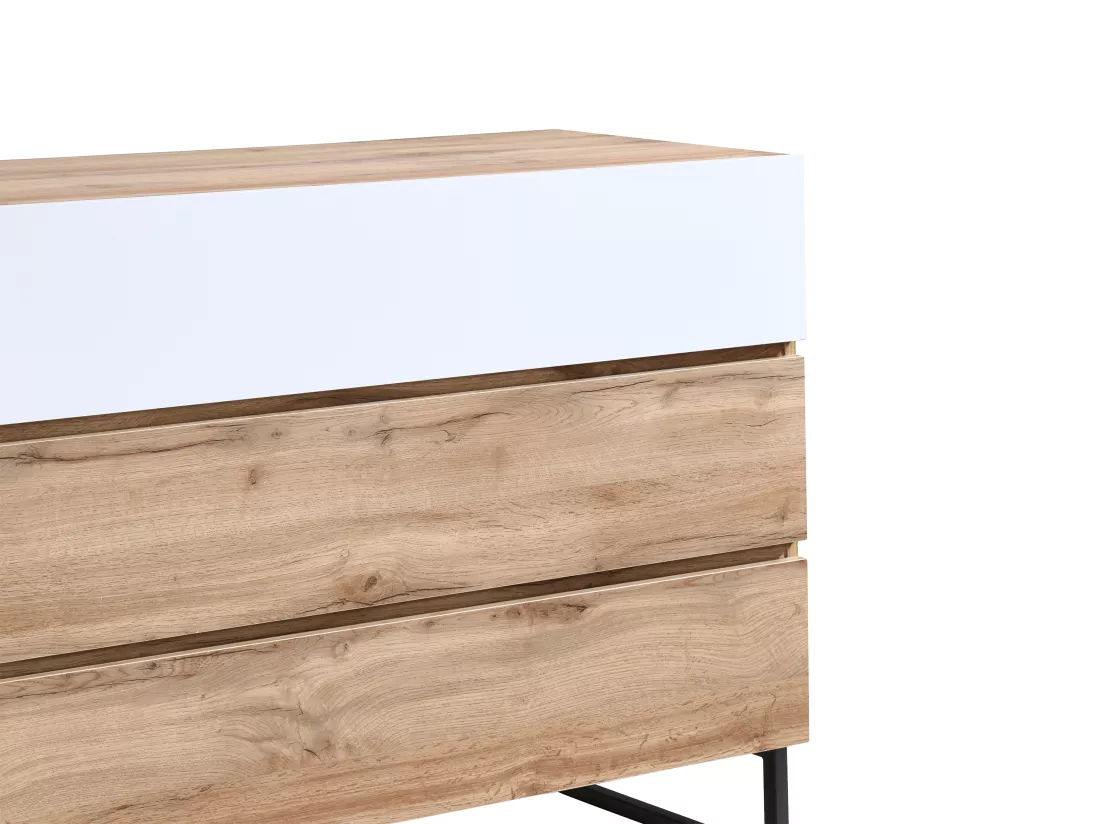 Commode avec 3 tiroirs - Coloris : Naturel et blanc - CEVANIA