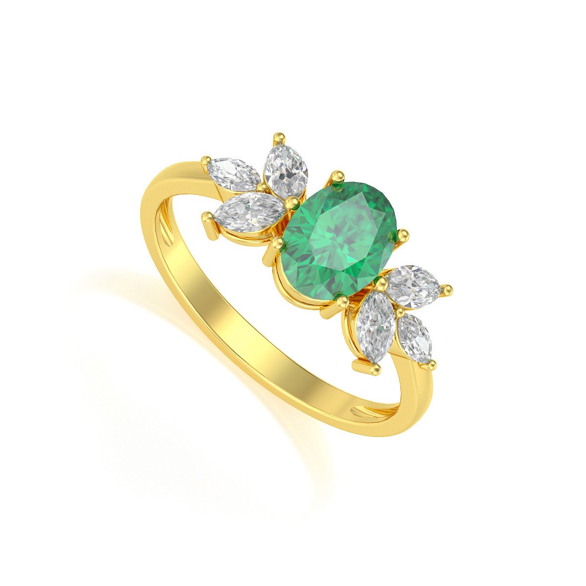 Bague ADEN Or 585 Jaune Emeraude et diamants 1.938grs