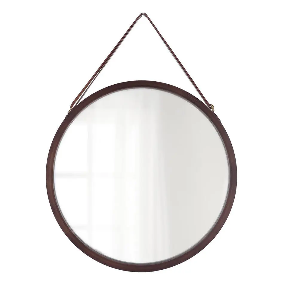 Tendance Wandspiegel - rond - bamboe - donkerbruin - 38 x 38 cm
