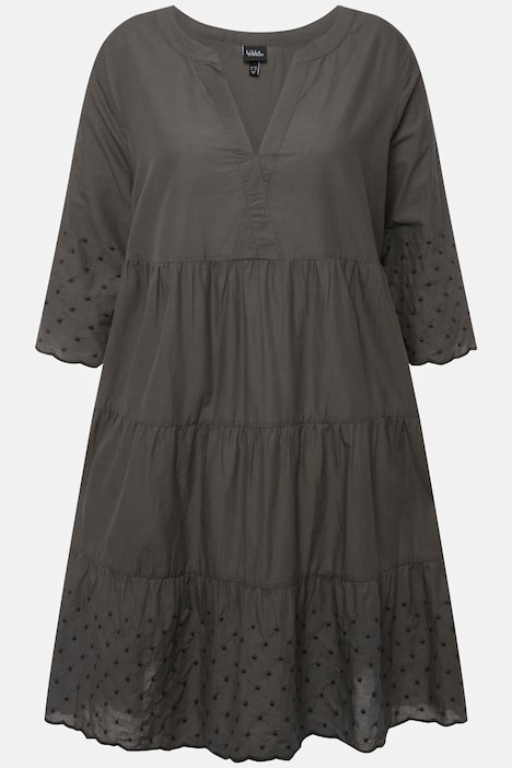 Kleid, A-Linie, Wellenkanten, Tunika-Ausschnitt, 3/4-Arm