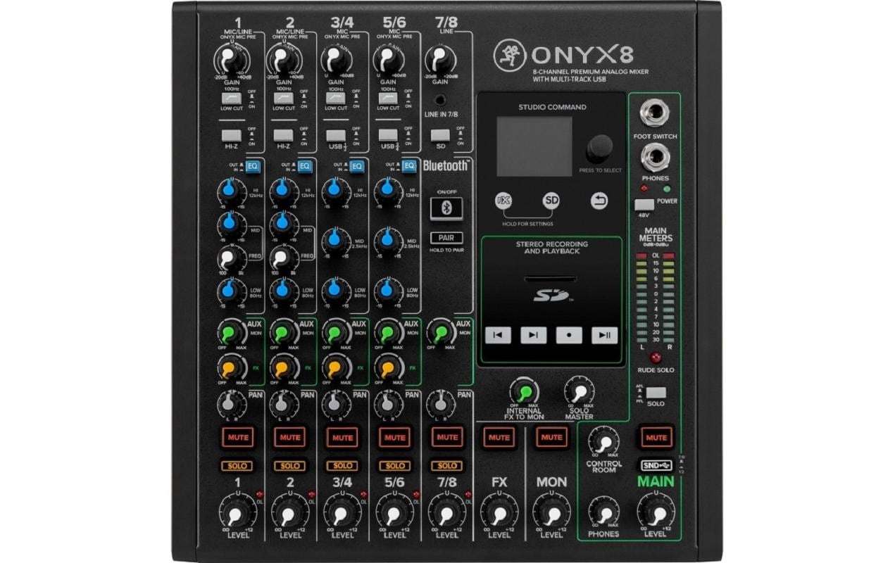 Mischpult ONYX8 8-Kanal<br>Analoges Mischpult mit USB-Multitrack-Recording, SD-Karte-Aufnahme/Wiedergabe und Bluetooth