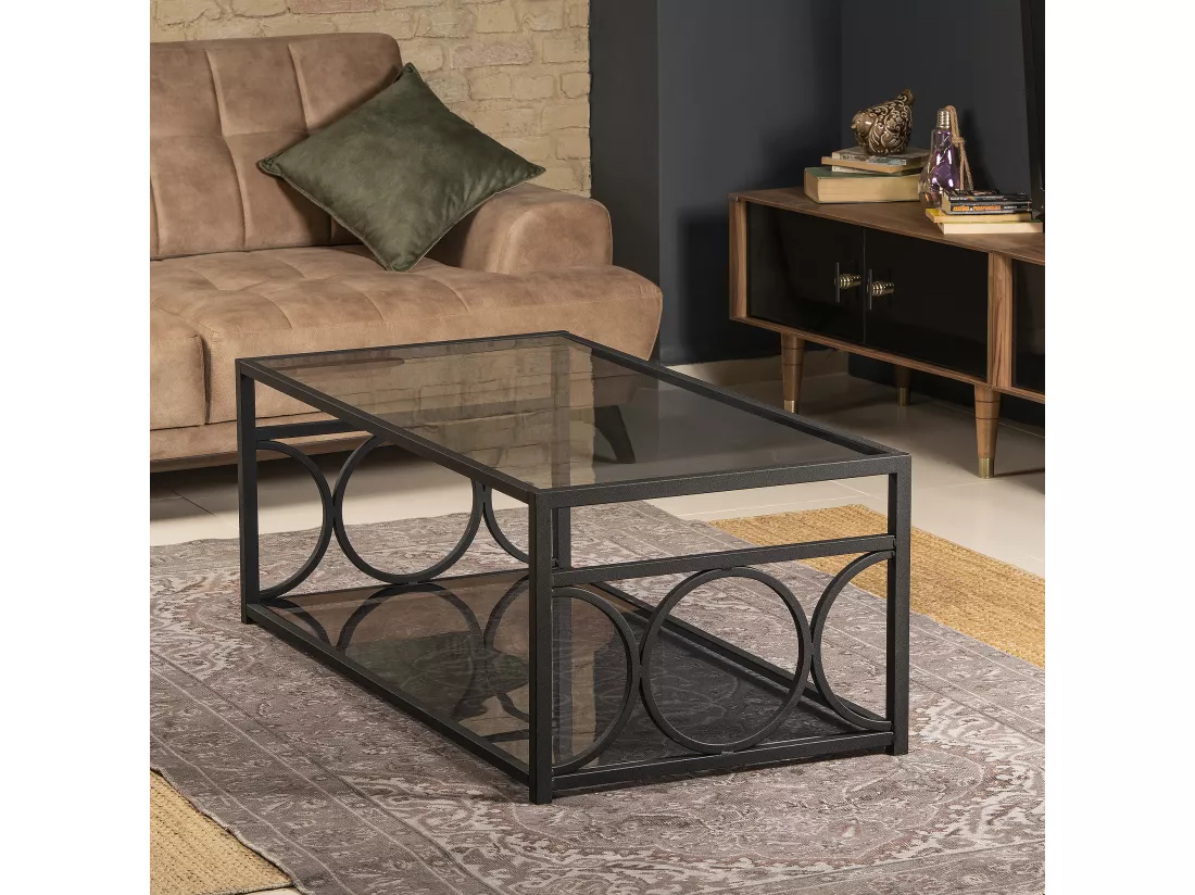 Table basse Fredericas métallique et verre tempéré (Noir)