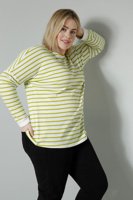 T-Shirt, oversized, Ringel, U-Boot-Ausschnitt, Langarm