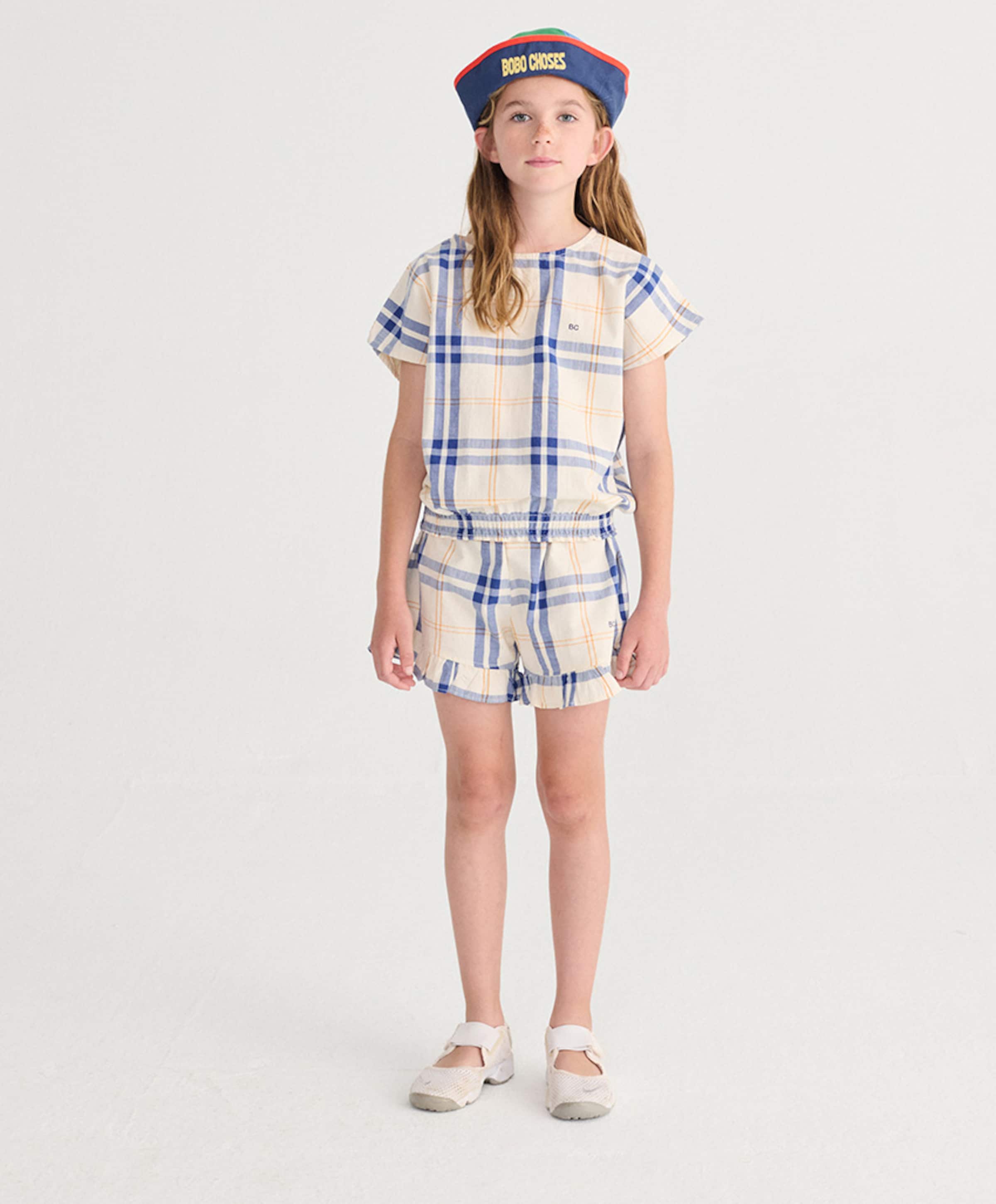 Bobo Choses Fun Tartan ruffled woven shorts meisjes korte broek ecru