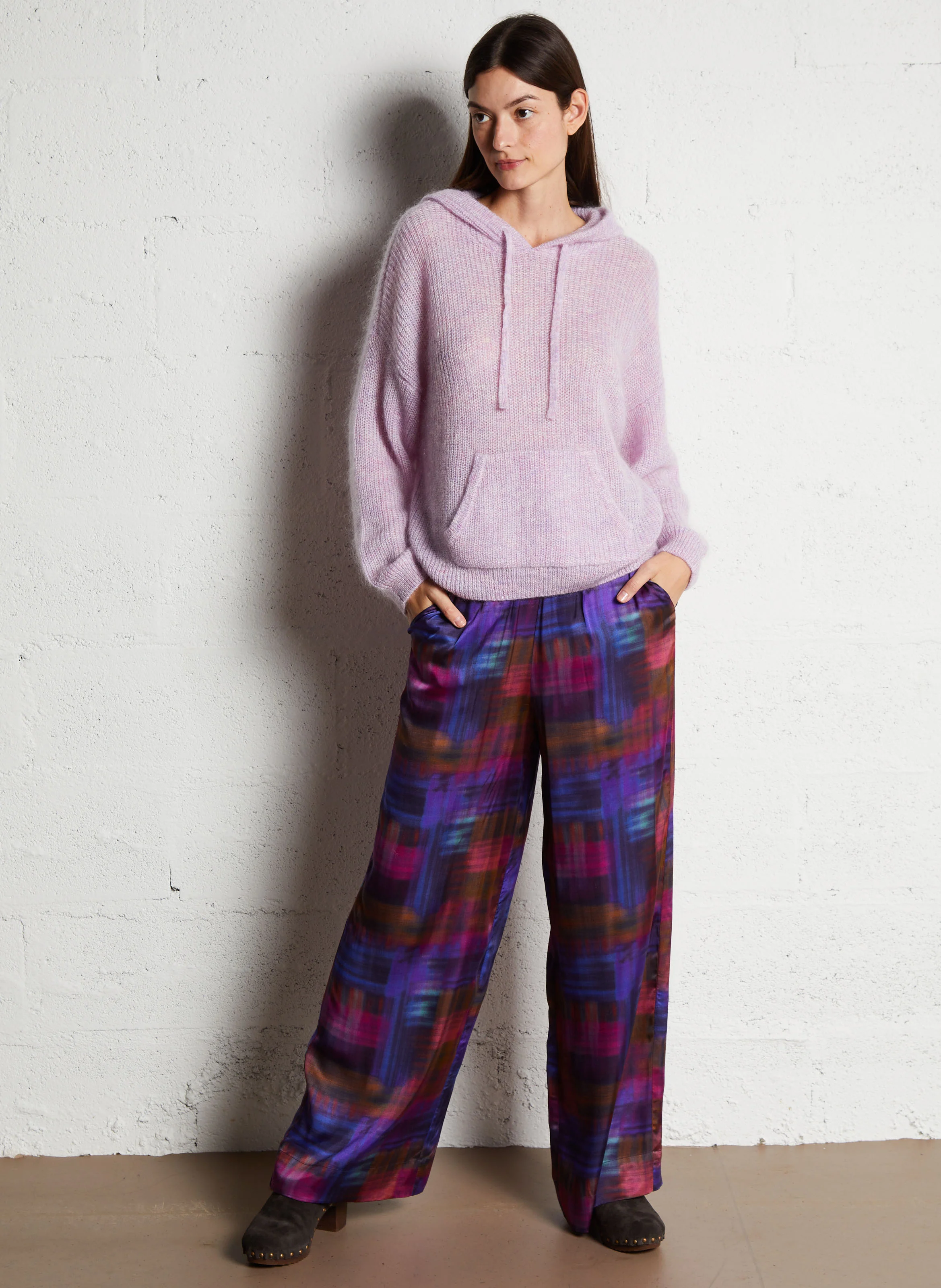 EVANOU - Pantalon ample imprimé satiné | Multicolore