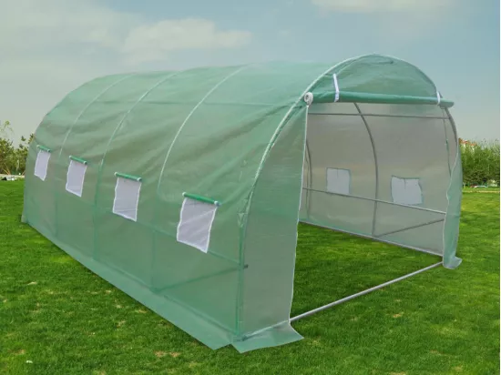 Serre tunnel avec structure en acier 12 m² - L300 x l400 x H200 cm - Vert - IPOMEA