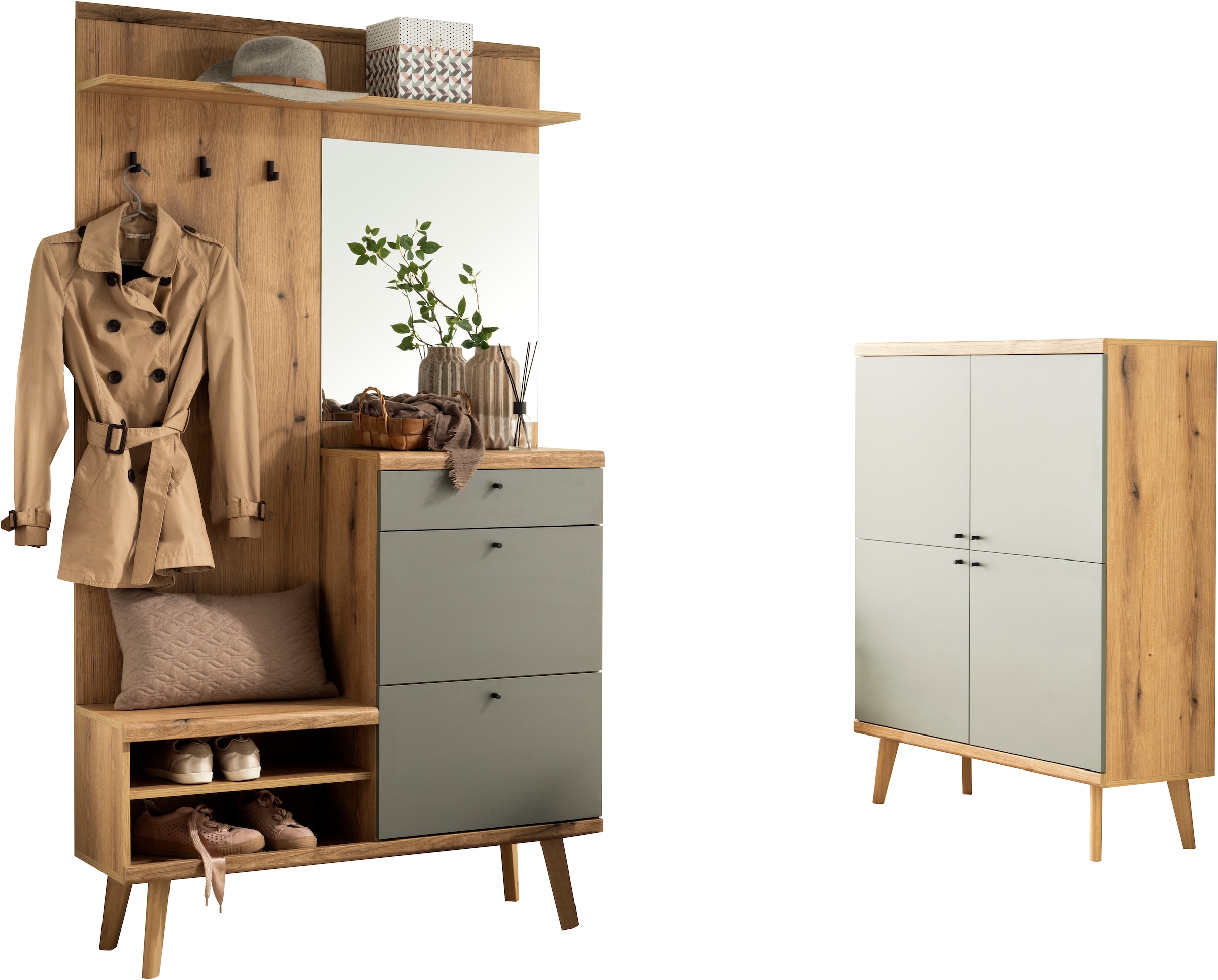 INOSIGN Garderoben-Set »Mavas, Garderobe mit Stauraum, Garderobenschrank im Scandic Design« Set, 2 Stk. tlg.