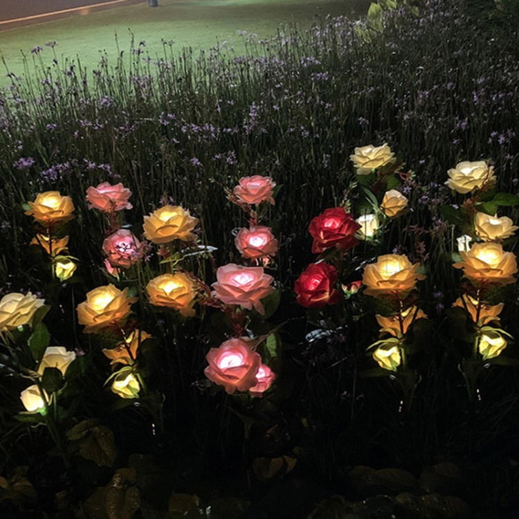 (3er Set) Rosen LED Solar Lampe Outdoor Gartenleuchte Laterne Spritzwasserfest (IP65) - Weiss
