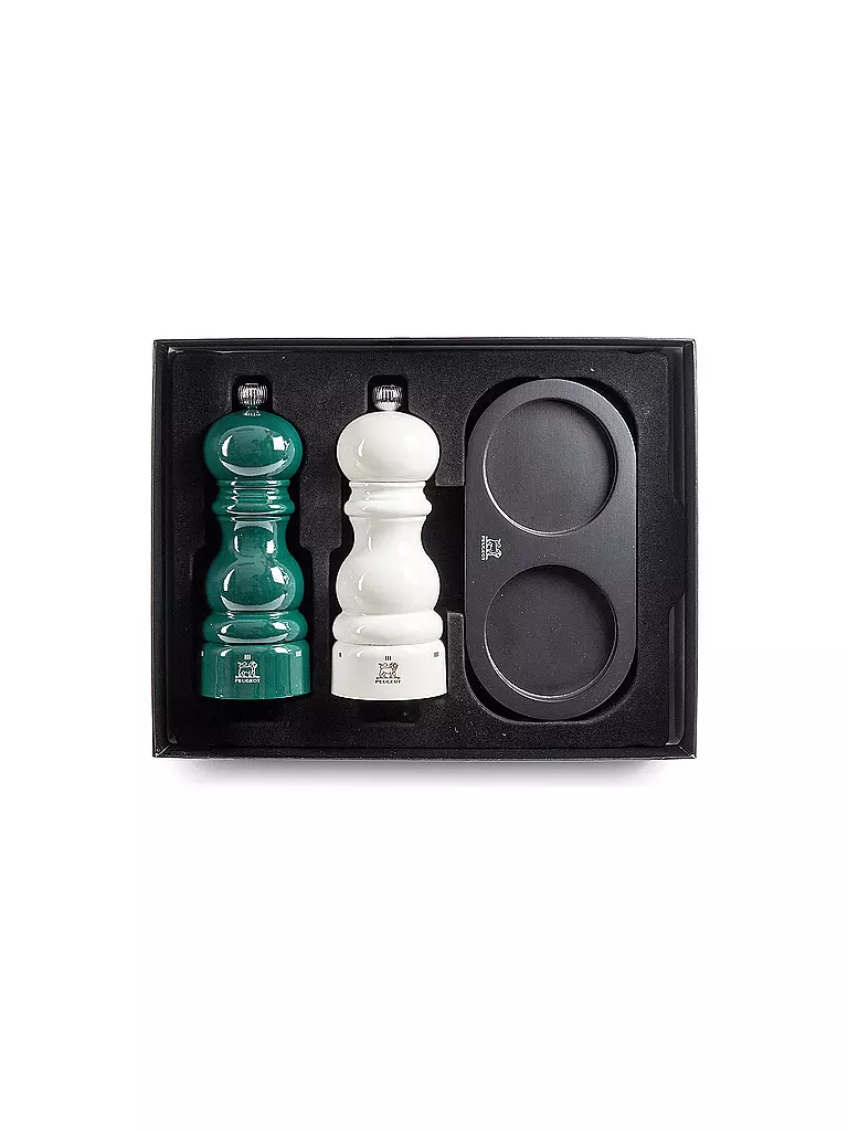 PEUGEOT Geschenkset - Duo u'Select Paris Pfeffer- und Salzmühle 15 cm, mit schwarzem Menage Gruen und Elfenbein  dunkelgrün
