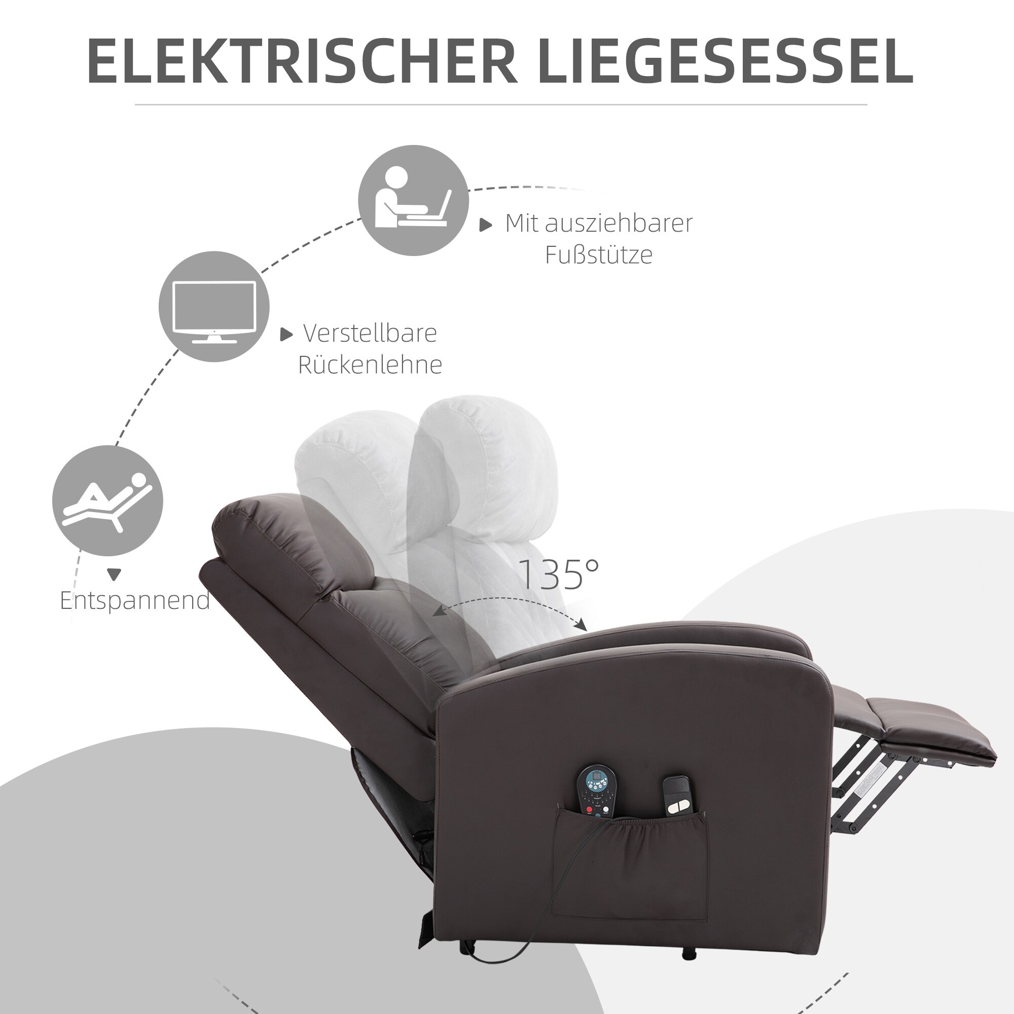 HOMCOM Funktionssessel mit Massagesessel und Aufstehhilfe braun 72L x 89B x 105H cm