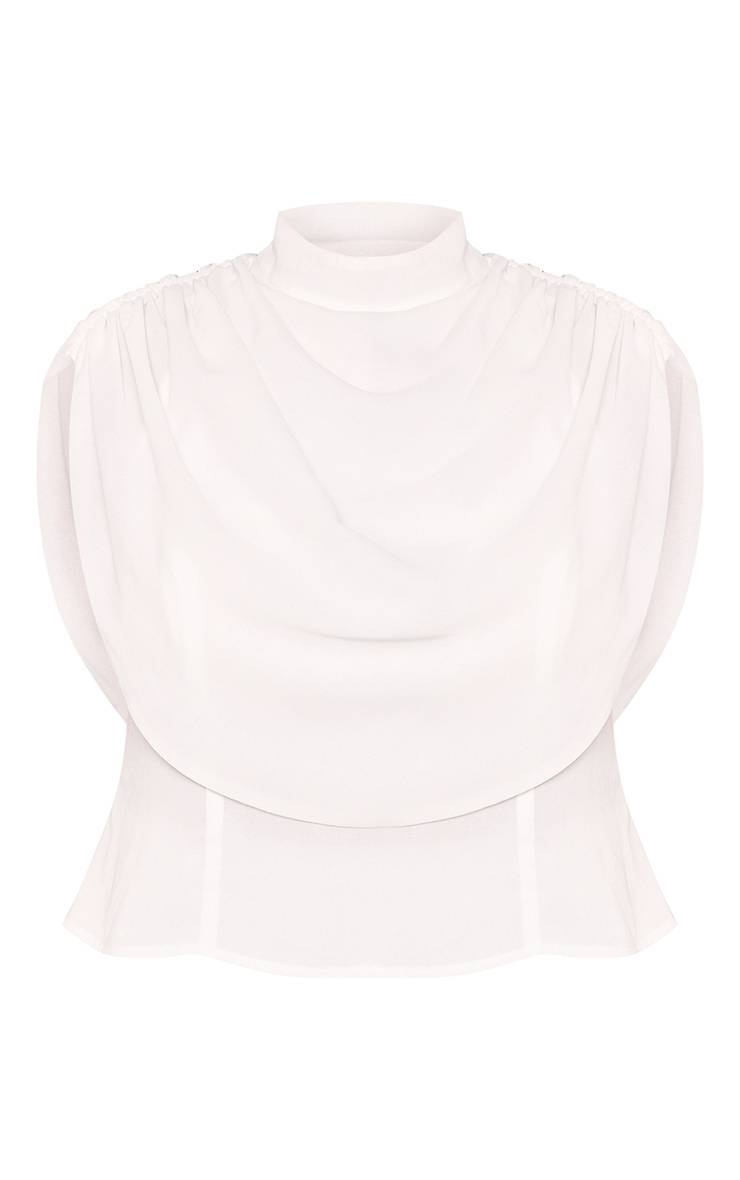 Blanc Haut En Mousseline À Col Montant Avec Plissés Et Drapé Grande Taille