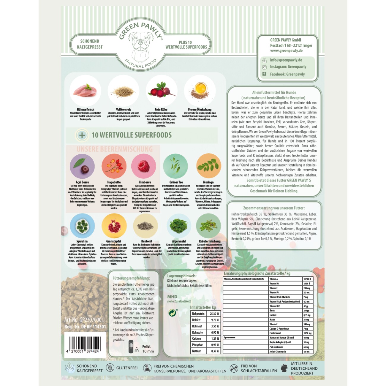 GREEN PAWLY ® Trockenfutter, Huhn Complete + 10 Superfoods 5 kg