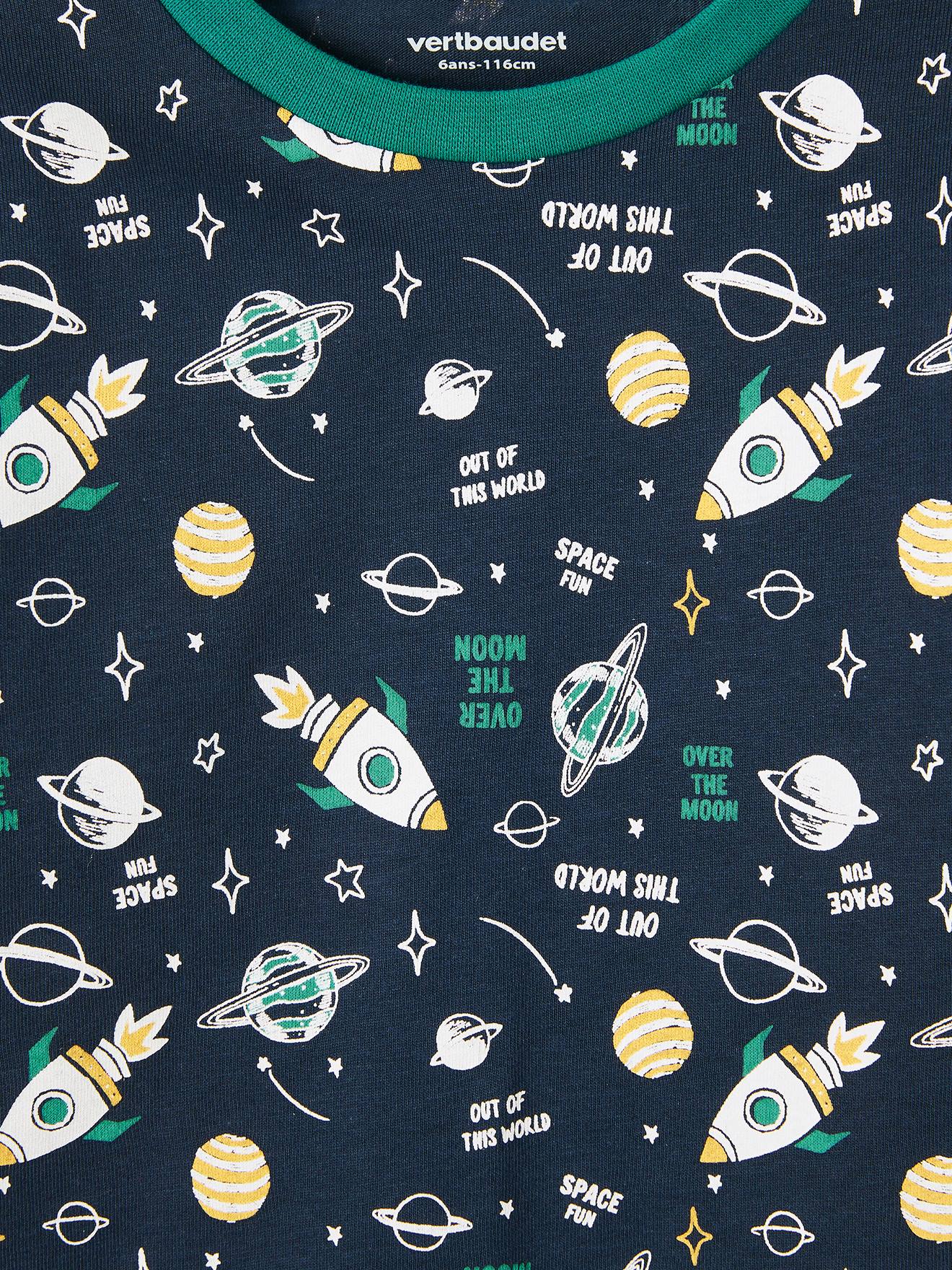 Pijama espacial, azul escuro liso para menino com estampas.