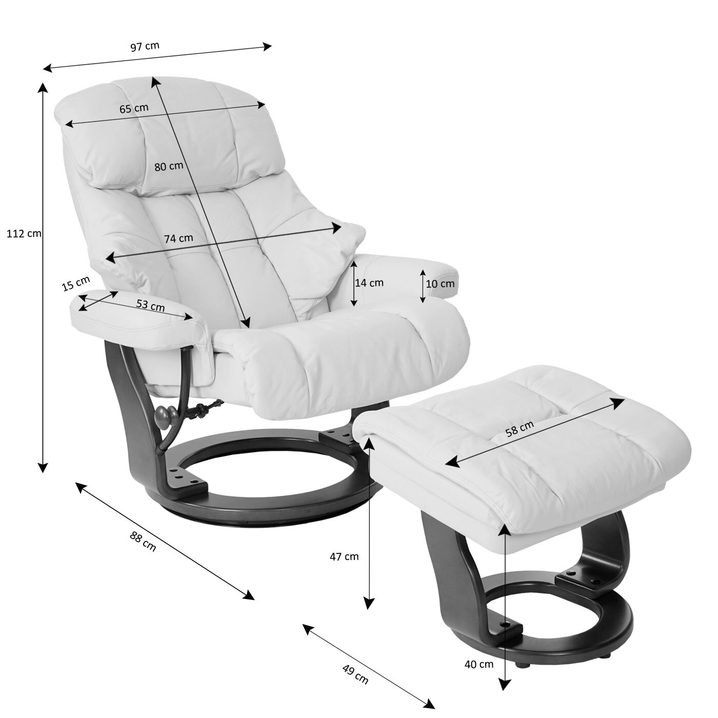 MCA Relaxsessel Edmonton, TV-Sessel Hocker, 180kg belastbar Stoff/Textil ~ hellgrau, Gestell naturbraun