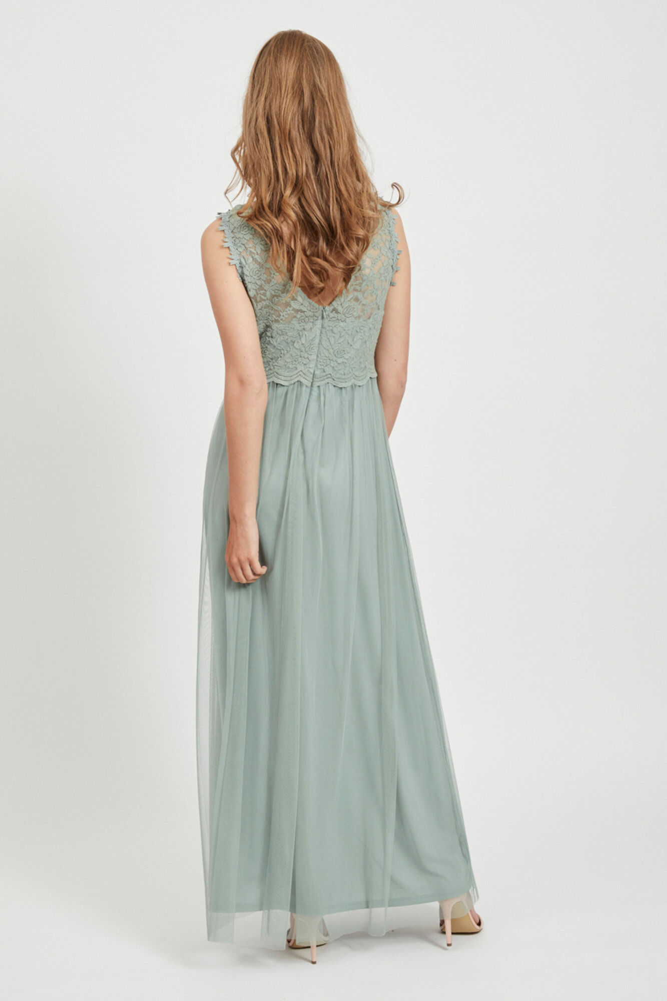 Vestido longo com saia de tule - Verde