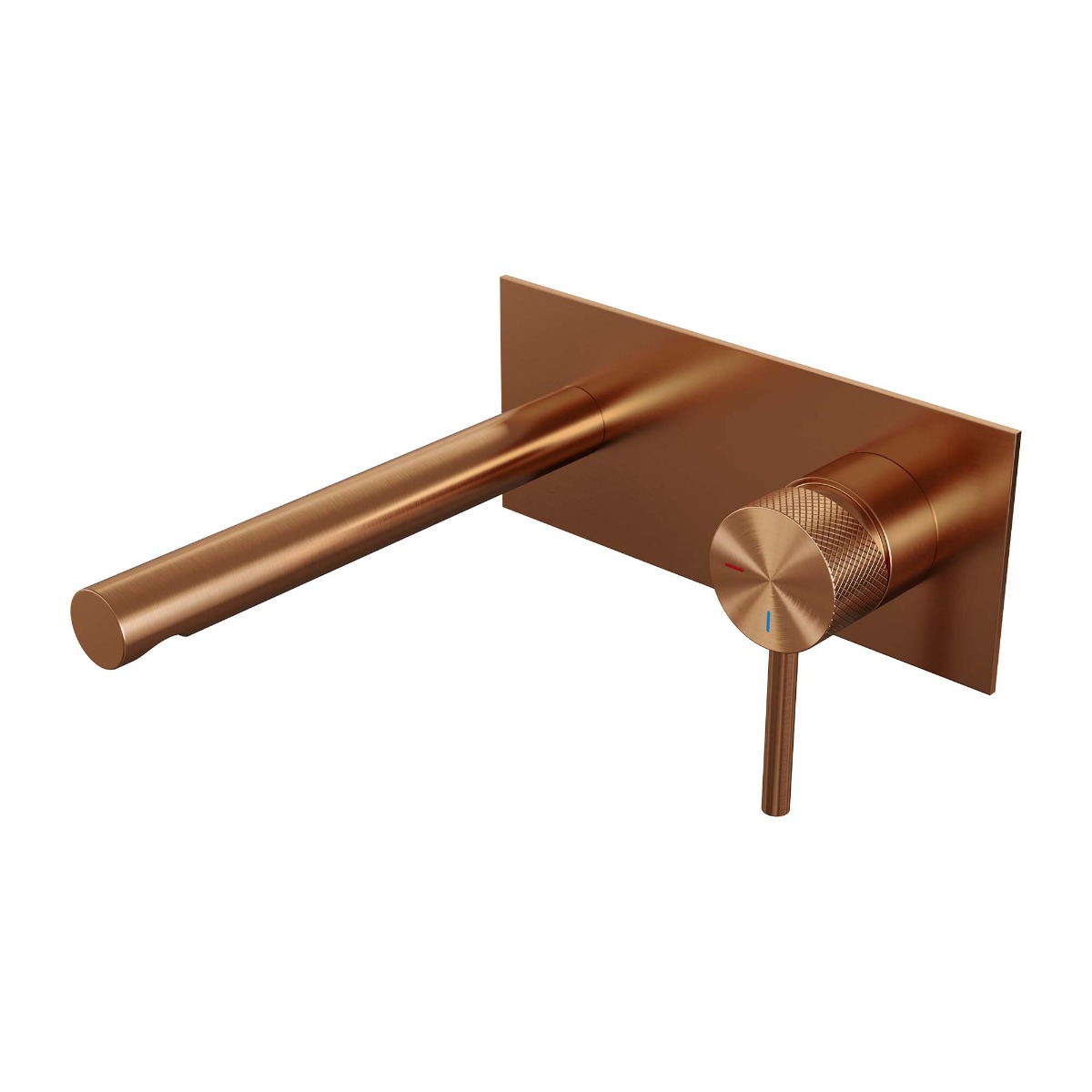 Brauer Copper Carving inbouw wastafelkraan plaat met rechte uitloop, lange handgreep en ColdStart geborsteld koper PVD rechts