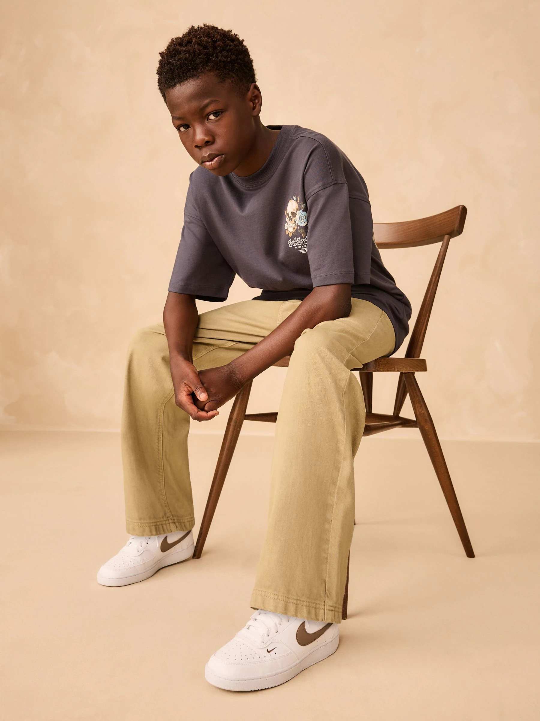 Pastelgeel - Twill jeans met aantrekkoord (3-16jr)