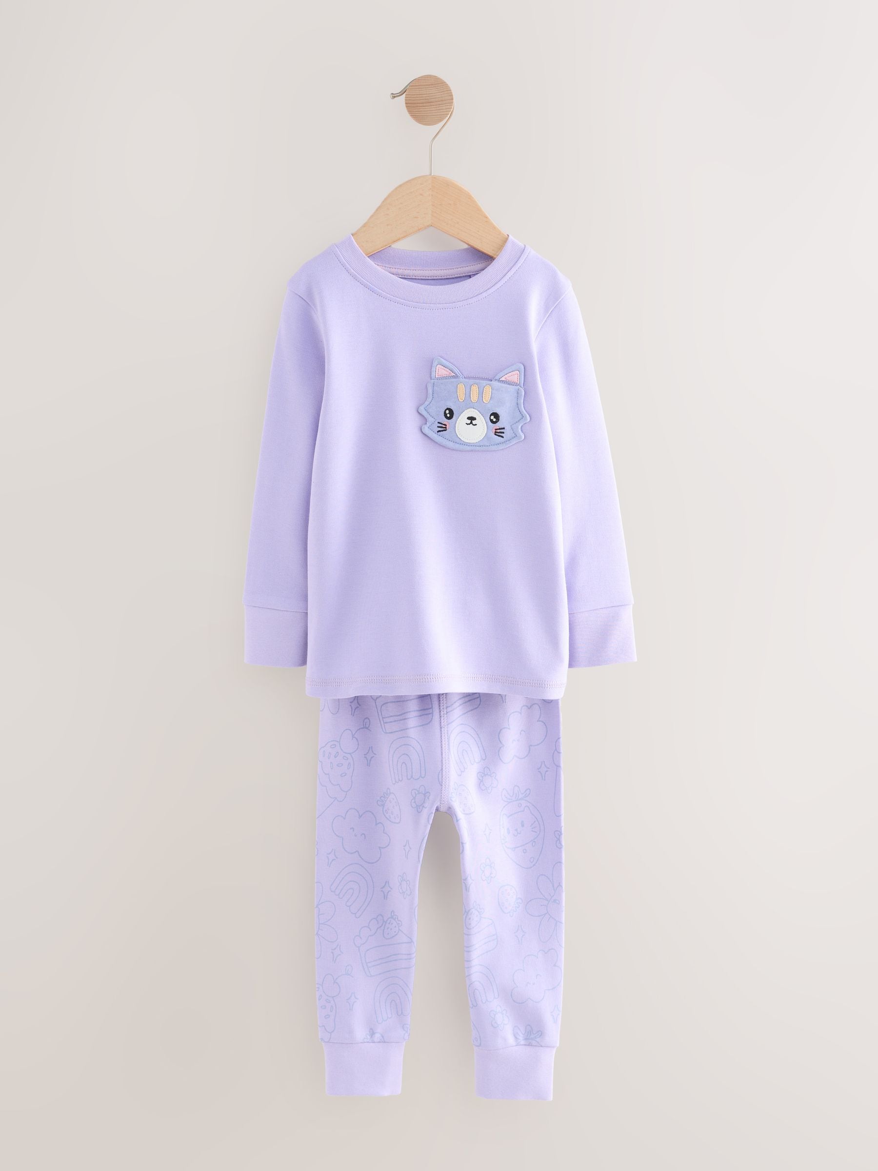 Paarse kattenprint - Verpakking van 3 knusse pyjama's (9 mnd-10 jr)