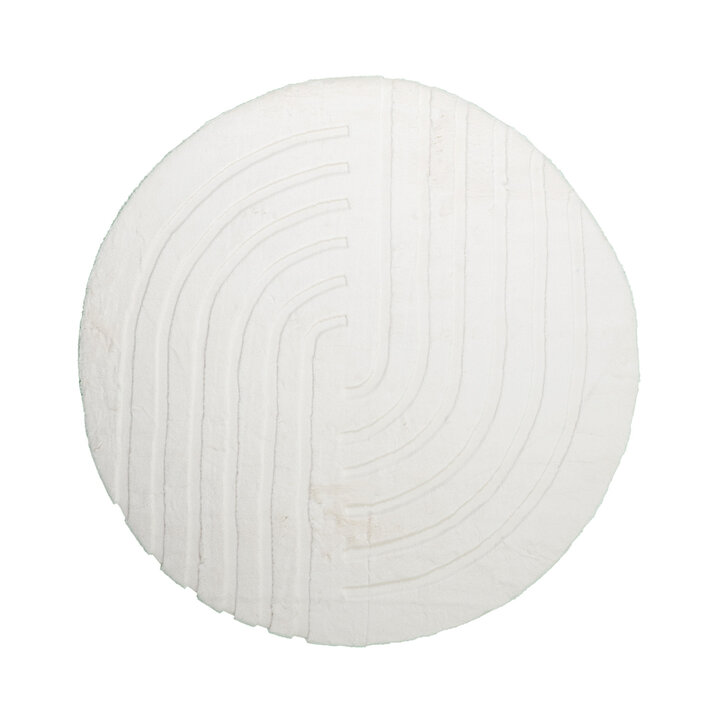 Rond hoogpolig vloerkleed - Carvy Curves Crème