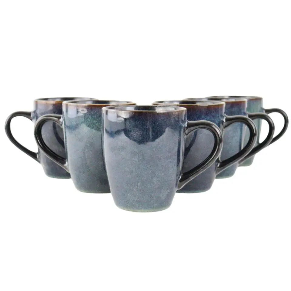 OTIX Koffiekopjes met Oor Set van 6 Koffietassen Theemok 350ml Aardewerk EBONY