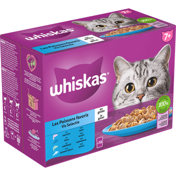 Whiskas 7+ Kattenvoer - Vis selectie in gelei - maaltijdzakjes 12x85g