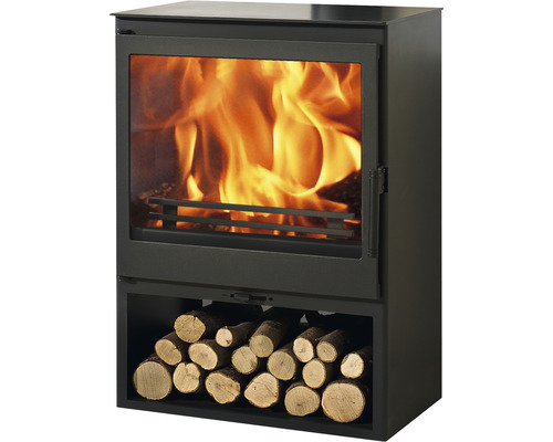 Panadero Emerald stalen zwarte houtkachel, 7,1 kW, met houtvak