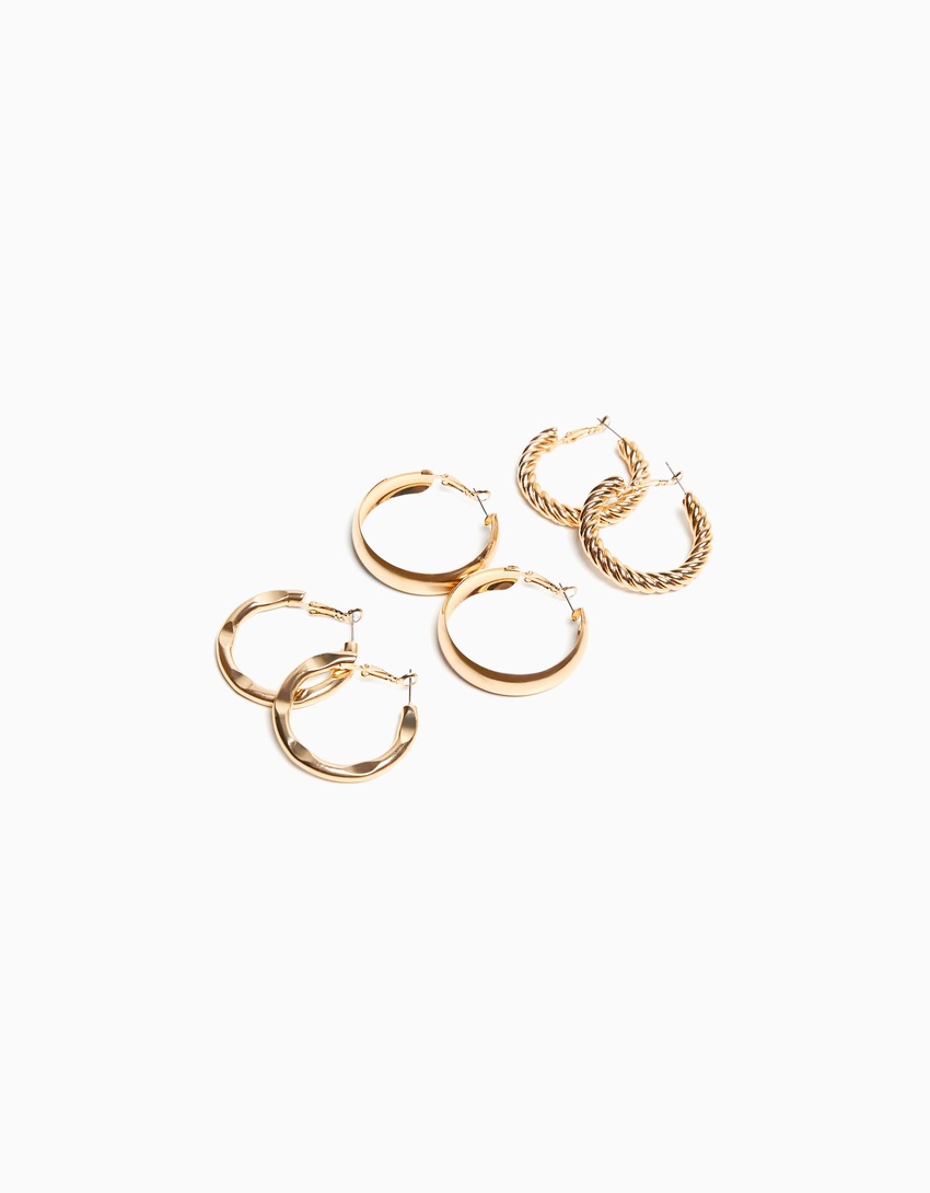 Conjunto de 3 brincos texturizados