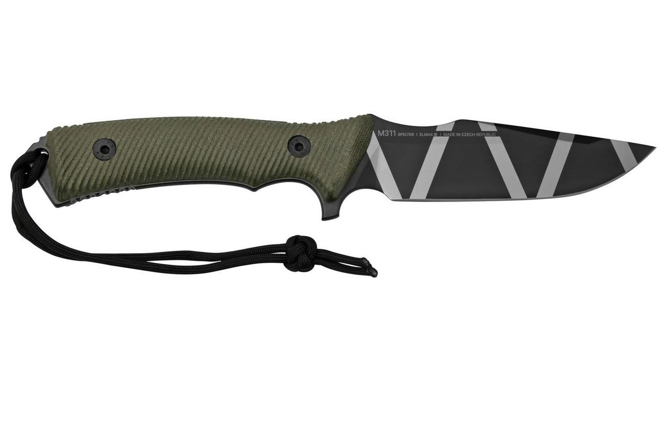 ANV Knives M311 SPELTER DLC Camo Elmax, Olive Micarta Handle, Black Kydex Sheath, survivalmes