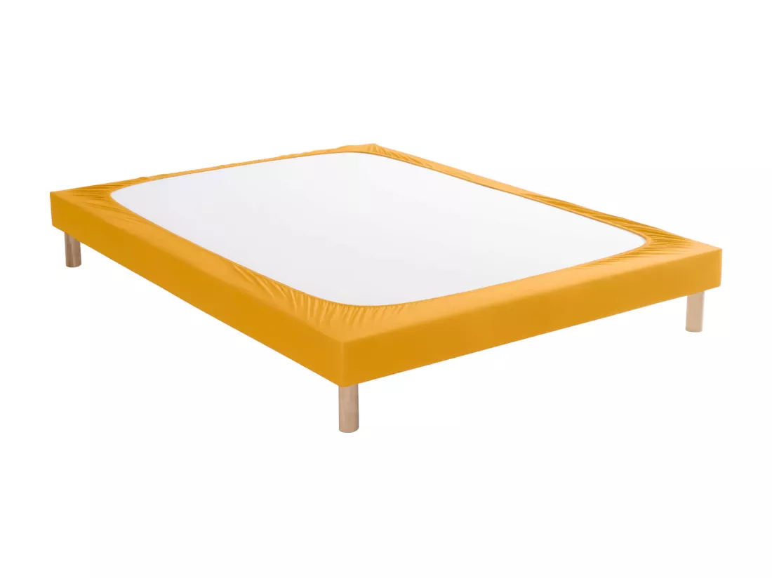 Cache-sommier coton jersey jaune moutarde 90x200