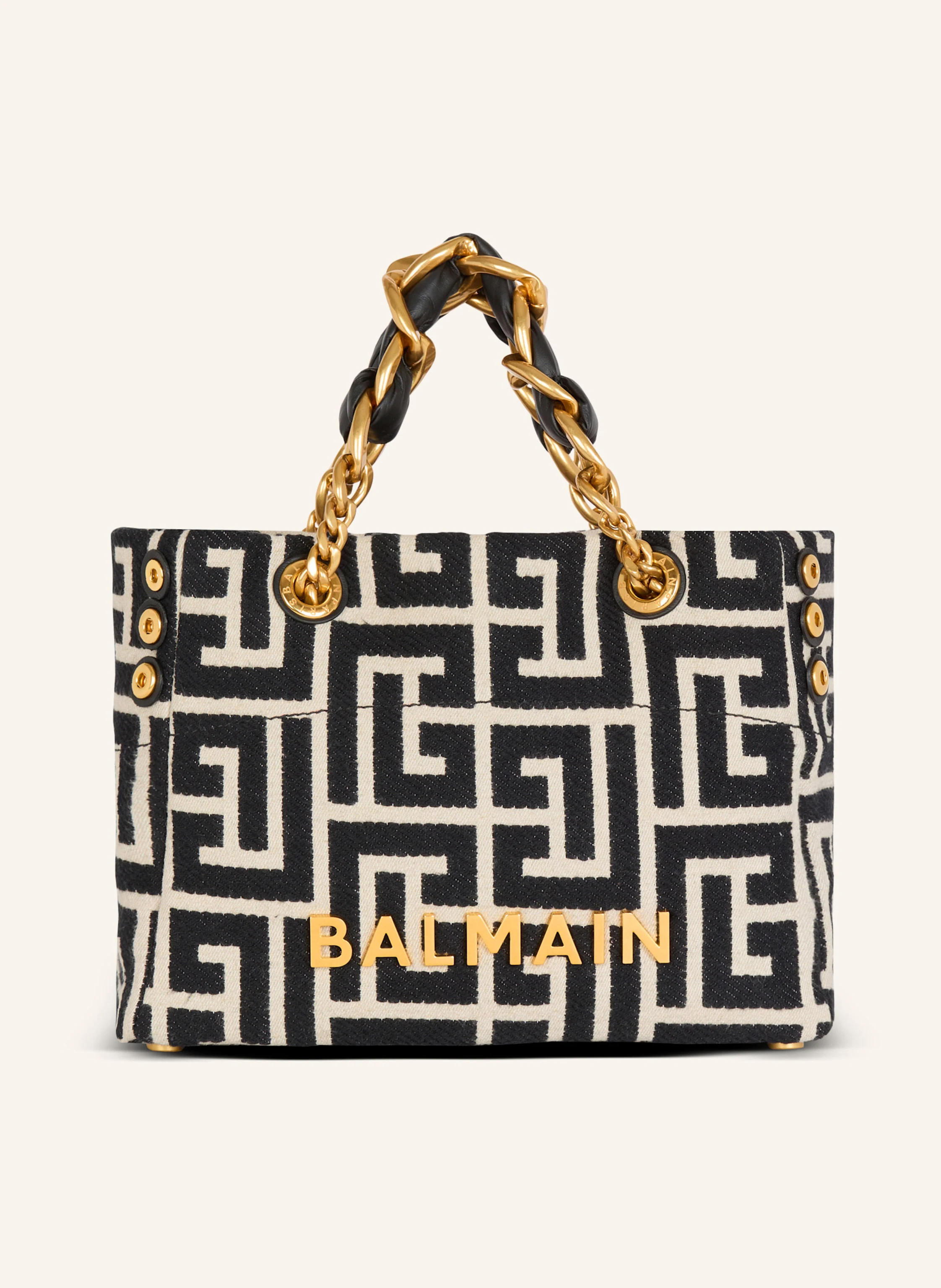 BALMAIN Kleiner Shopper 1945 Soft aus Jacquard-Canvas mit Monogramm PB Labyrinthe