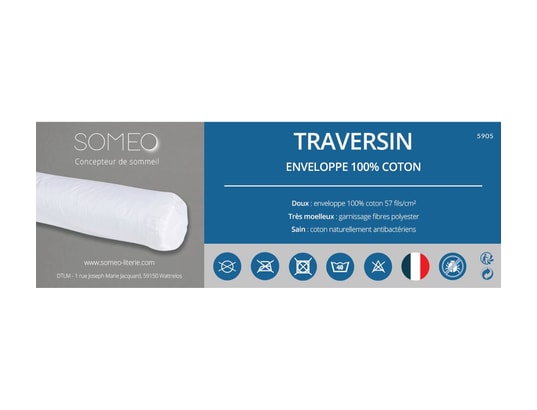 SOMEO - Traversin antiacariens enveloppe coton blanc 160 cm (travers...