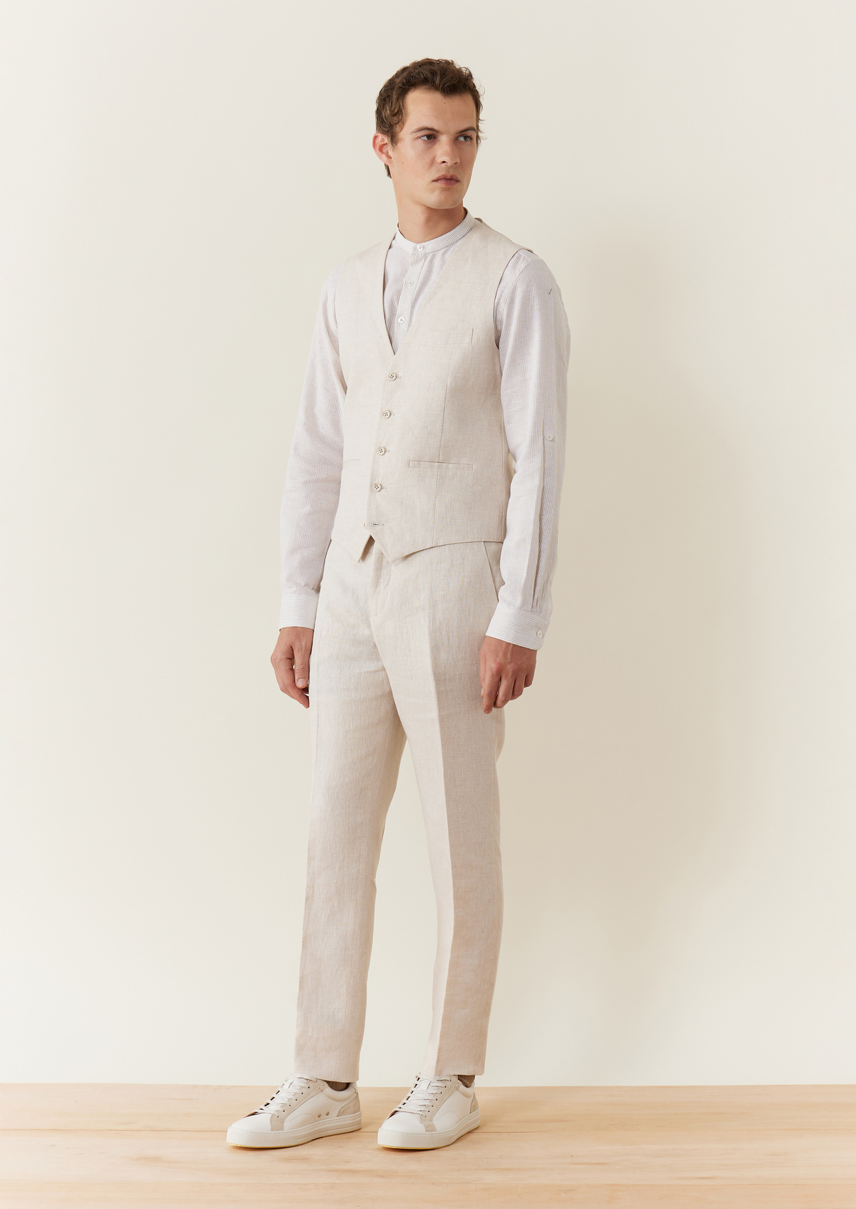 Pantalon coordonnable Slim en lin uni beige
