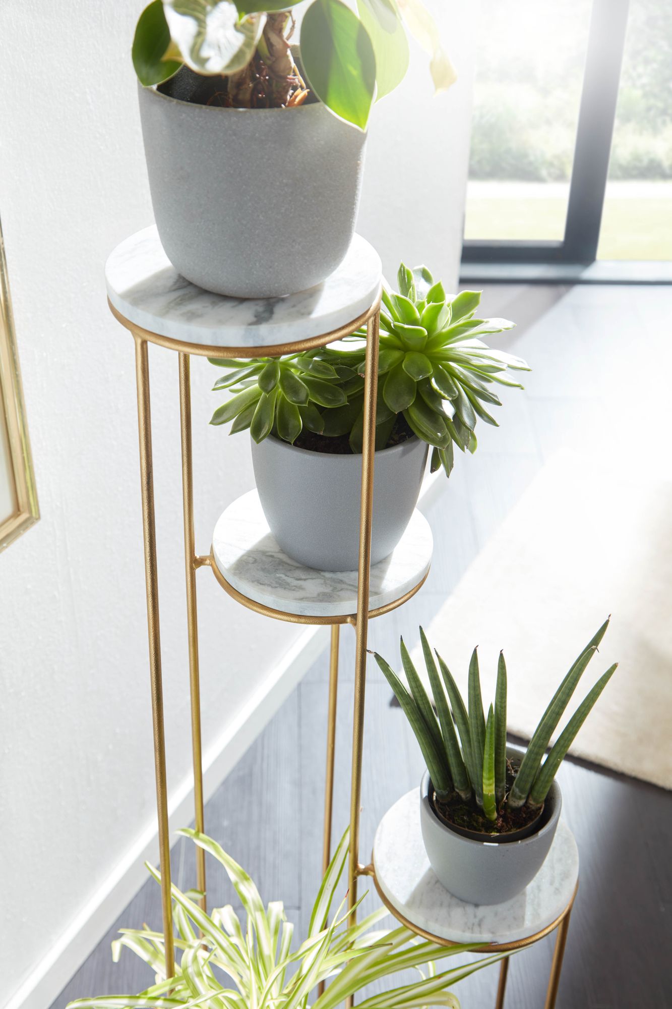 KADIMA DESIGN Blumenständer aus echtem Marmor, Eleganter Pflanzenständer für Wohnzimmer und Dekoration