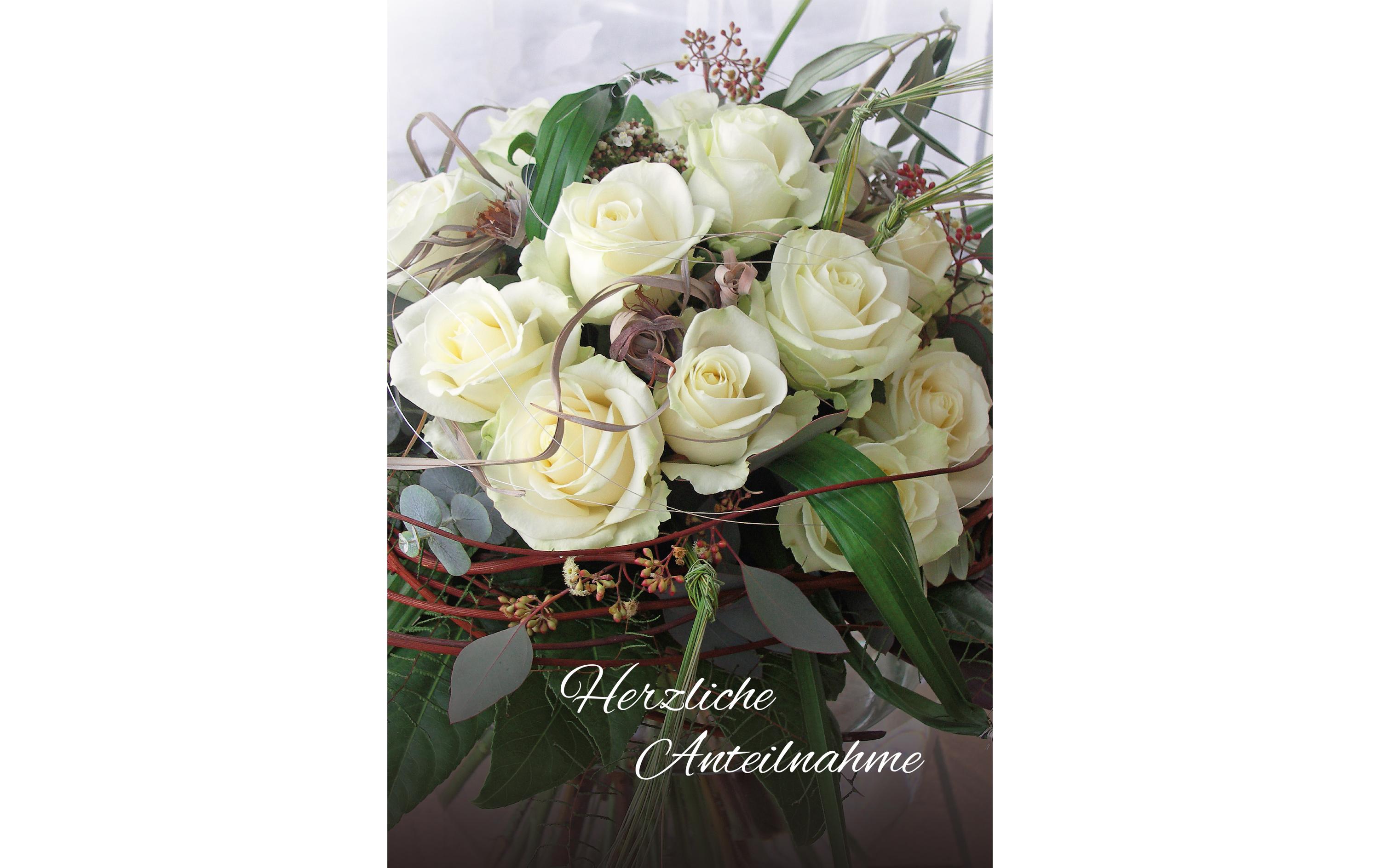 Trauerkarte Bouquet weisse Rosen 17.5 x 12.2 cmBeileidskarte