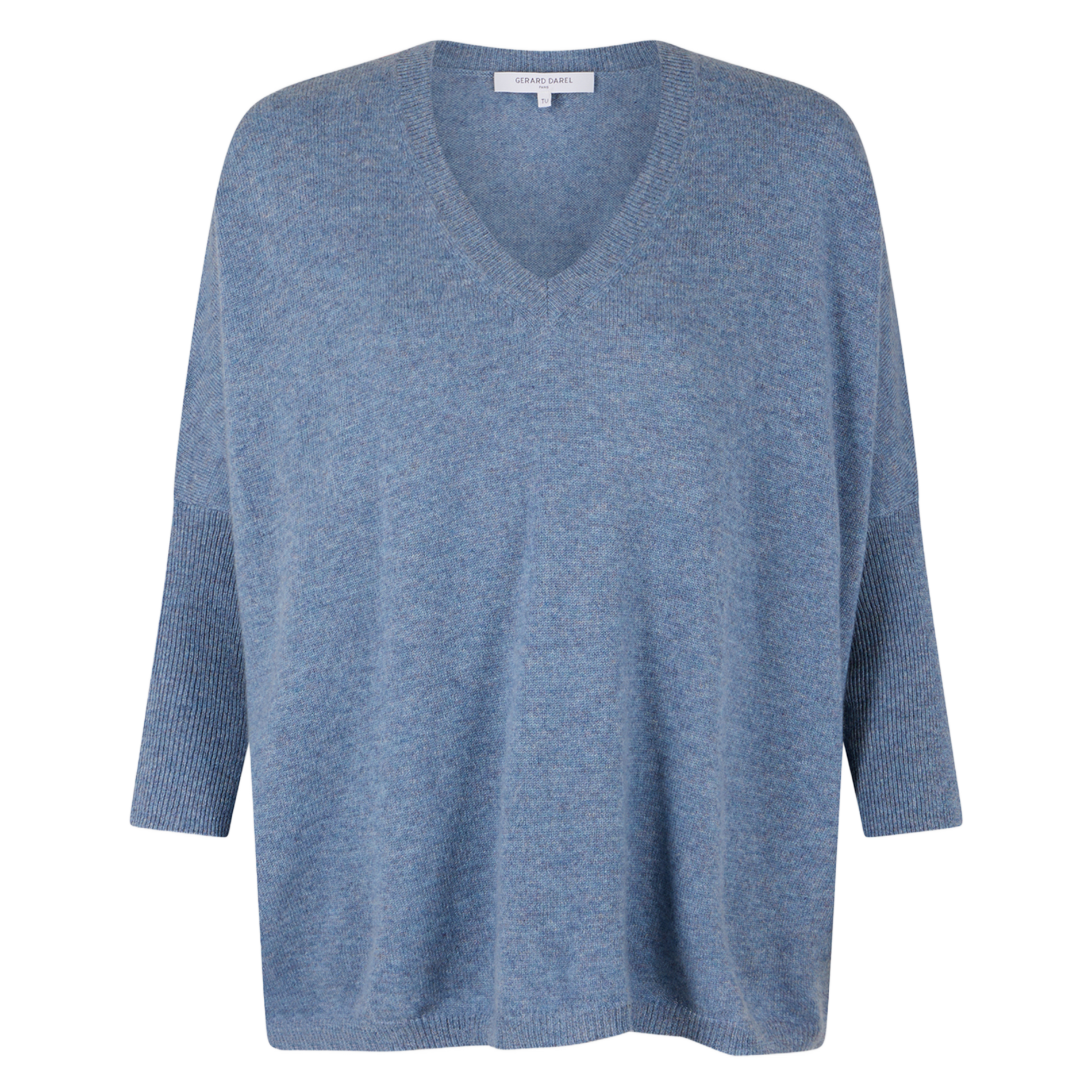 JOURDAN - Pull droit col V en cachemire | Bleu