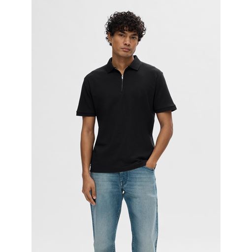 Selected Homme Fave Zip Polo, Black, XL