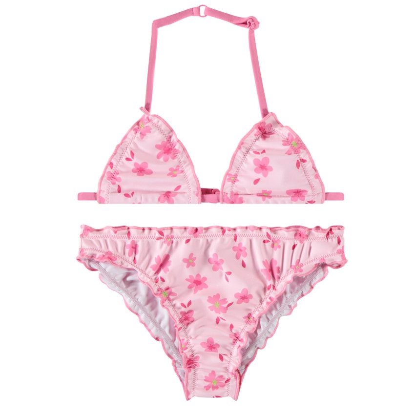 Maillot de bain 2 pièces imprimées fleuris pour fille - Rose