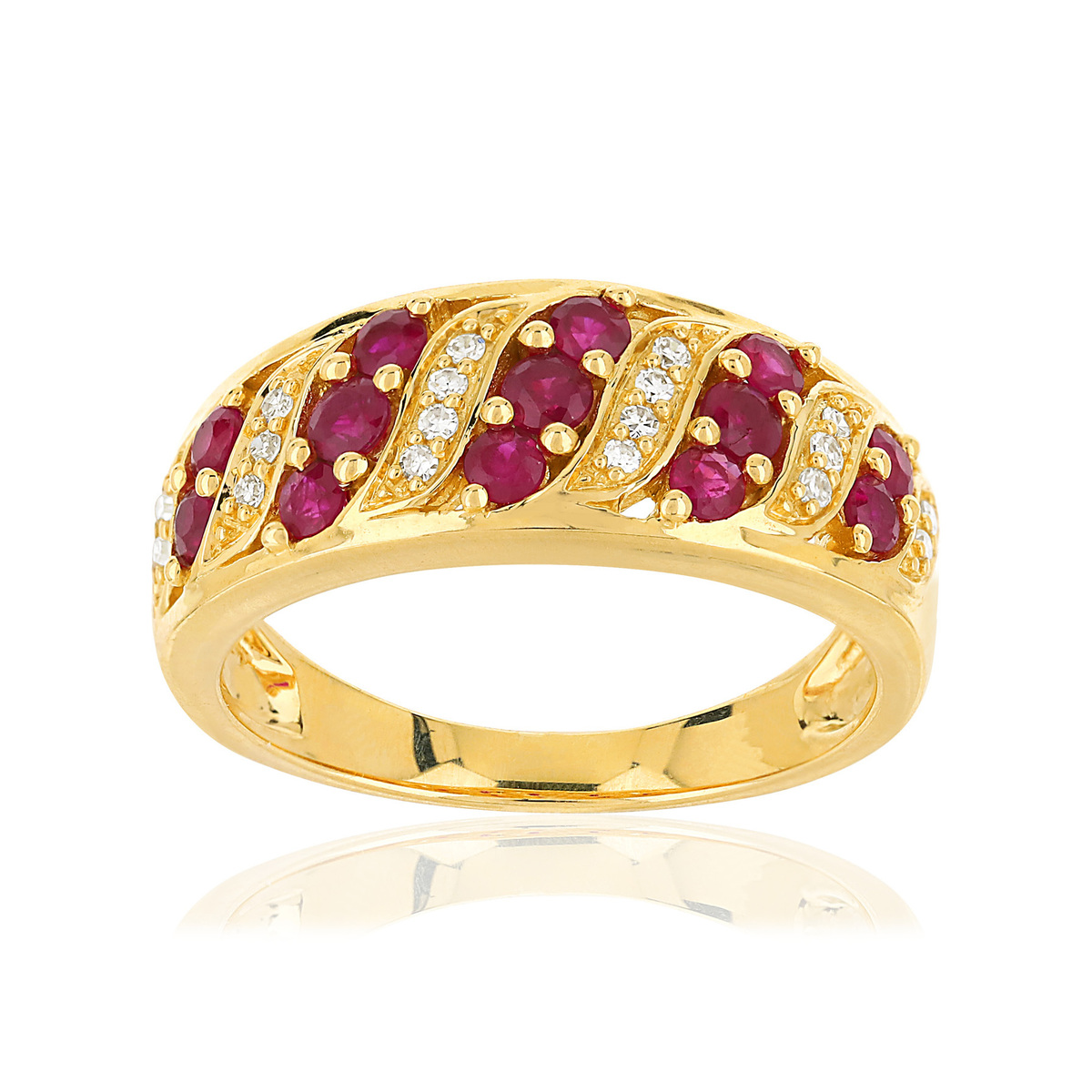 Bague or 375 2 tons rubis et diamants